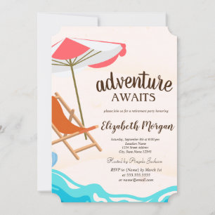 Adorable Beach Chair Parasol Retirement Party Invitation
