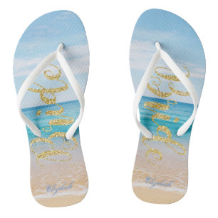 Adorable Beach Gold  Glitter Bride -Personalized Flip Flops