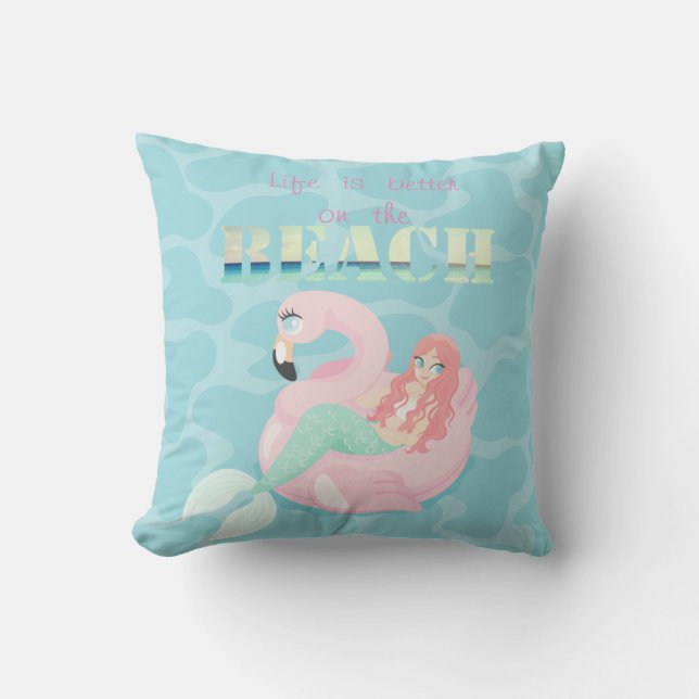 Adorable  Beach, Mermaid Throw Pillow (Front)