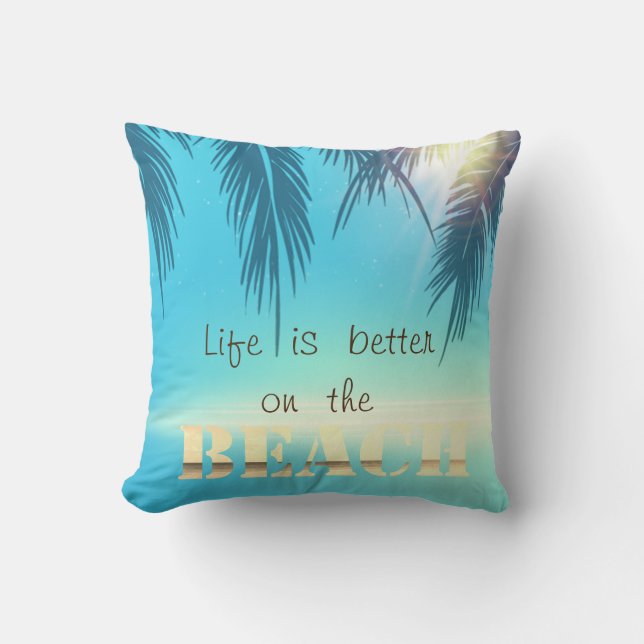 Adorable Beach Palm Leaves Throw Pillow (Front)