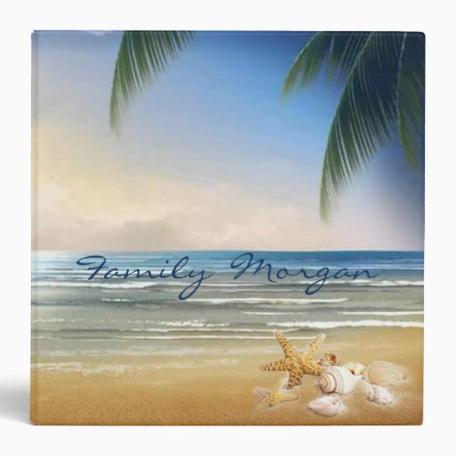 Adorable Beach ,Seashells, Sunset,-Personalized 3 Ring Binder (Front)