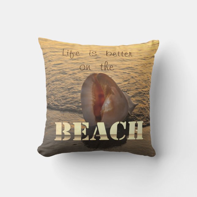 Adorable Beach Sunset Seashell Sand Throw Pillow (Front)