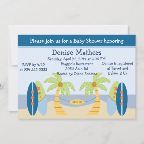 Adorable BeachSurfboards Baby Shower Invitation