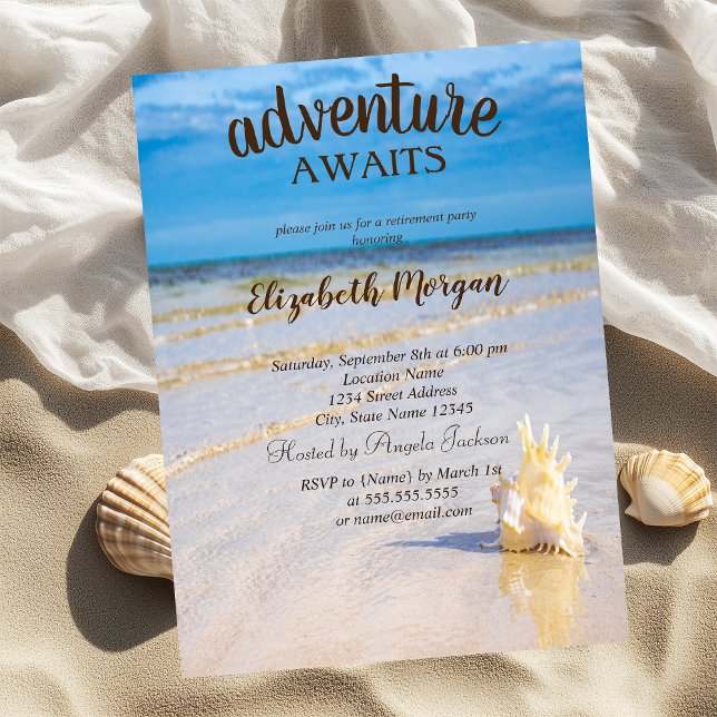 Adorable Beach,Waves,Seashells Retirement Party   Invitation (Creator Uploaded)
