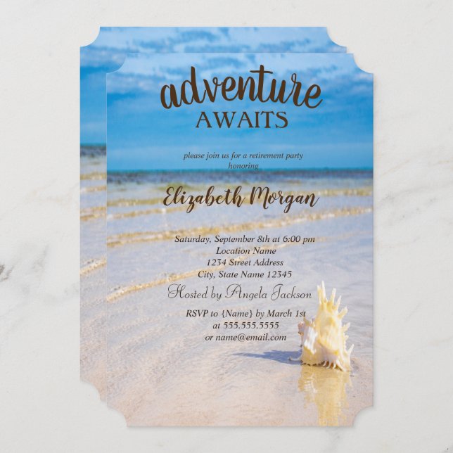 Adorable Beach,Waves,Seashells Retirement Party   Invitation (Front/Back)