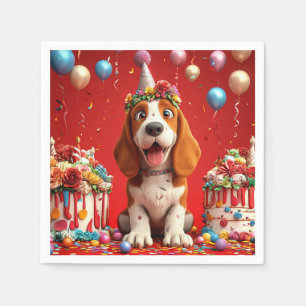 Adorable Beagle Dog Celebrating Birthday Napkins