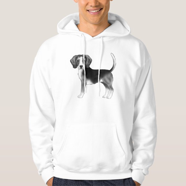 Adorable Beagle Dog Drawing In Black And White Hoodie (Front)