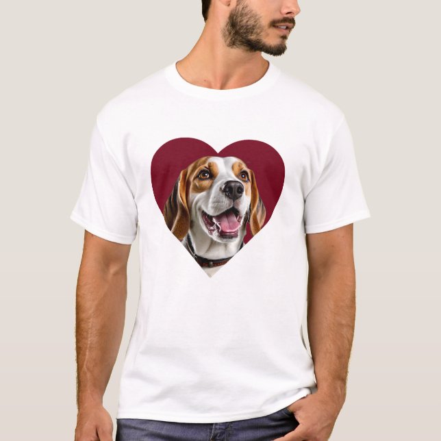 Adorable Beagle in Heart Shape Design T-Shirt (Front)