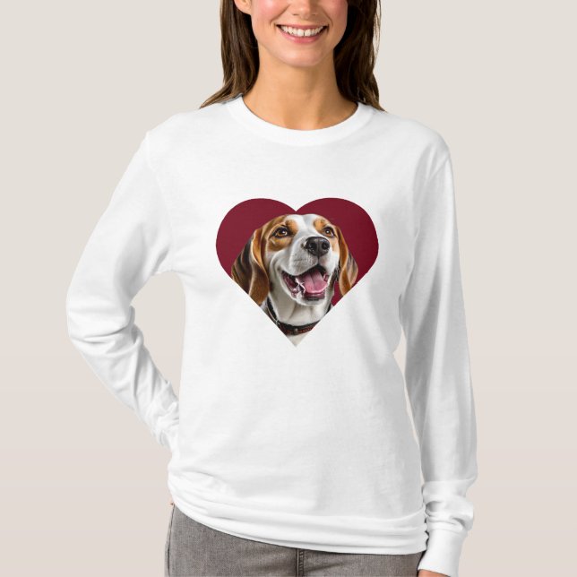 Adorable Beagle in Heart Shape Design T-Shirt (Front)