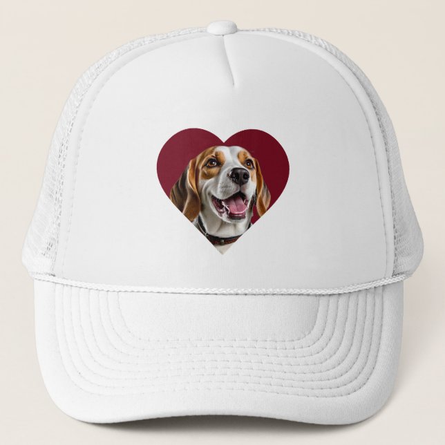 Adorable Beagle in Heart Shape Design Trucker Hat (Front)