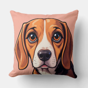 Adorable Beagle Portrait 🐾💛 Cozy Cute Pet Design Throw Pillow