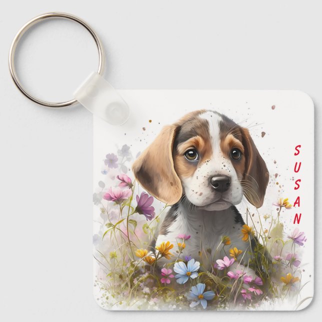 Adorable Beagle Puppy Dog Keychain (Front)