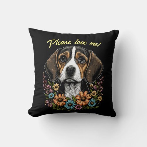 Adorable Beagle Throw Pillow  Customizable Text