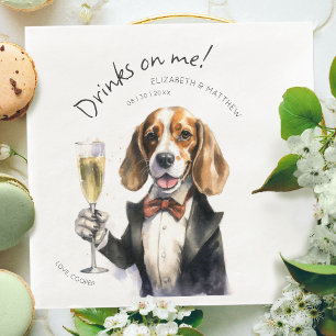 Adorable Beagle Waiter Watercolor Customizable Paper Dinner Napkins