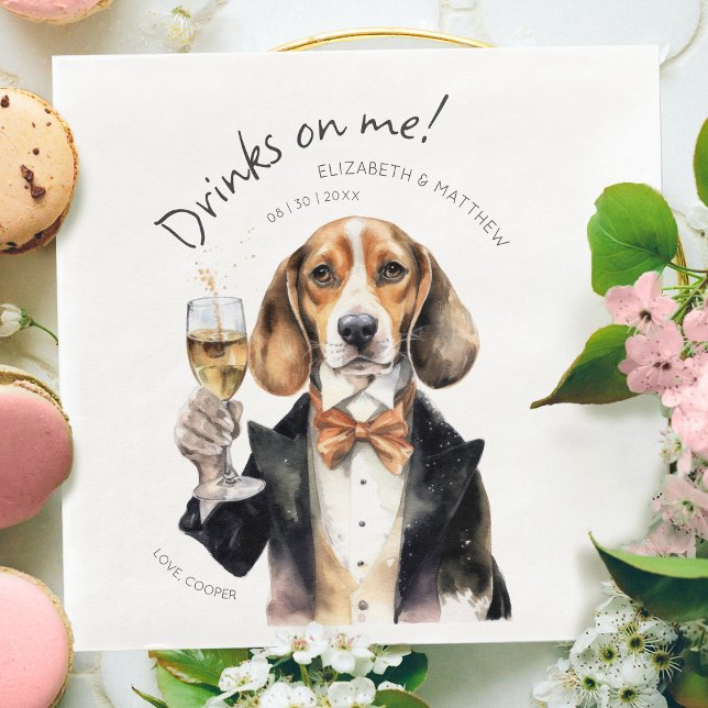 Adorable Beagle Waiter Watercolor Customizable Paper Dinner Napkins (Creator Uploaded)