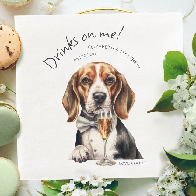 Adorable Beagle Waiter Watercolor Customizable Paper Dinner Napkins (Creator Uploaded)