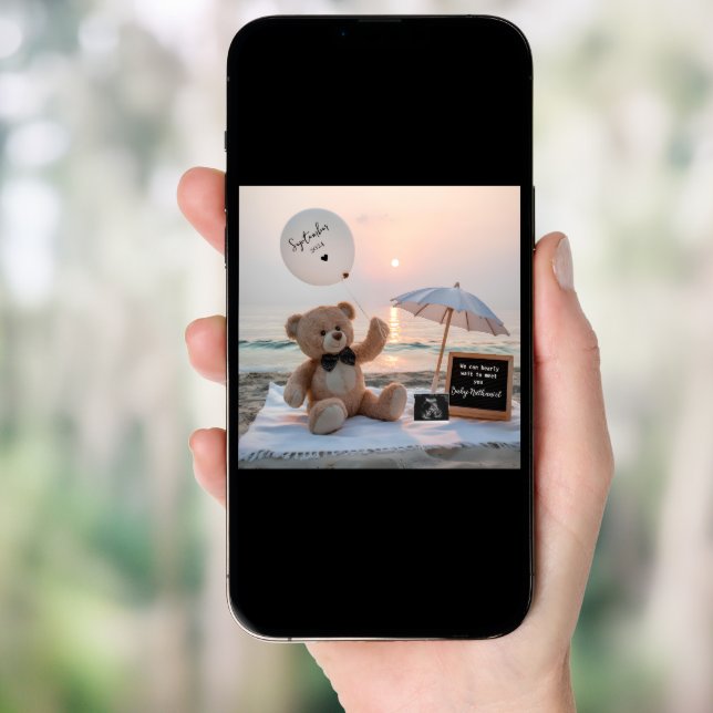 Adorable bear and Beachside Pregnancy Announcement (Front Digital)