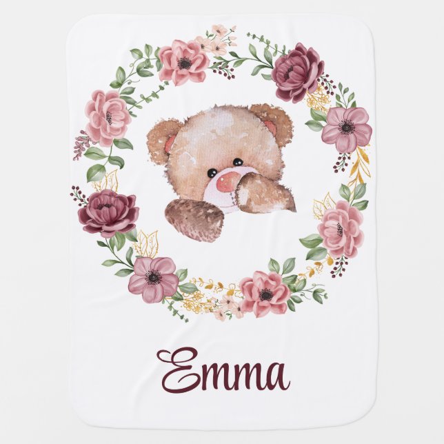 Adorable Bear Baby Custom Blanket (Front)
