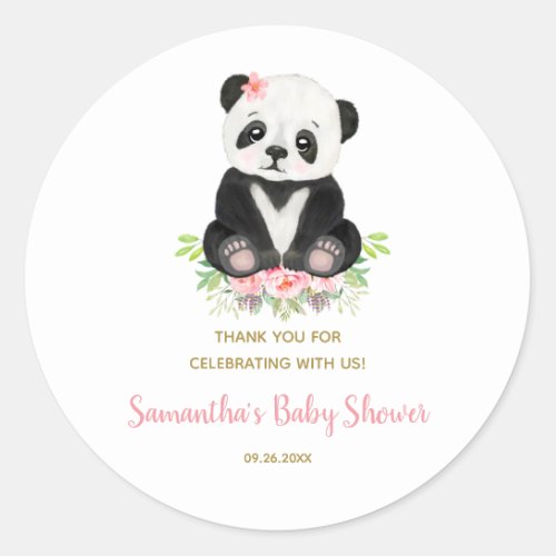 Adorable Bear Blush Pink Floral Baby Shower Favor Classic Round Sticker