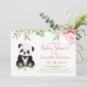 Adorable Bear Blush Pink Floral Baby Shower Photo Invitation (Standing Front)