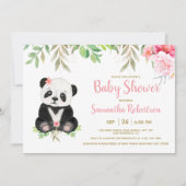 Adorable Bear Blush Pink Floral Baby Shower Photo Invitation (Front)