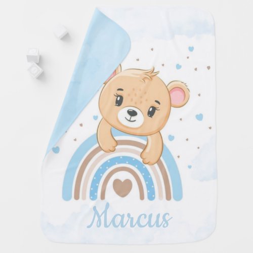 Adorable Bear Boho Heart Rainbow Custom Baby Blanket