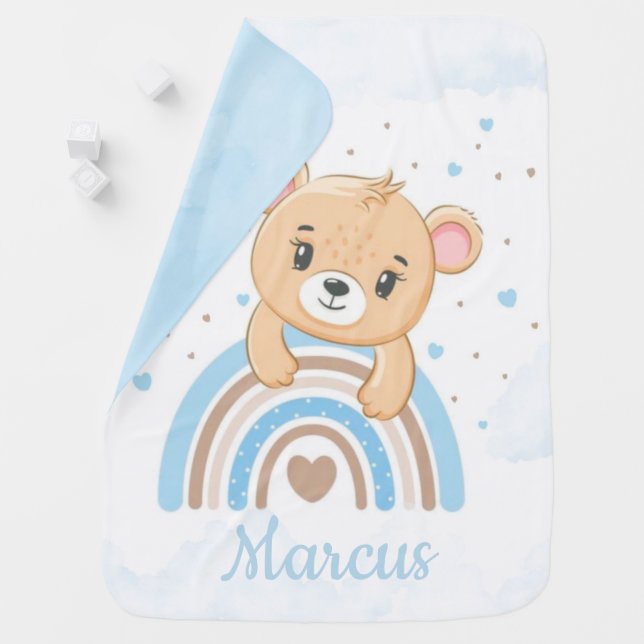 Adorable Bear Boho Heart Rainbow Custom Baby Blanket (In Situ)