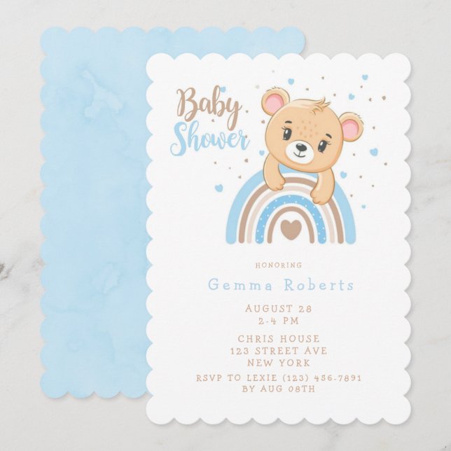Adorable Bear Boho Rainbow Boy Baby Shower Invitation (Front/Back)
