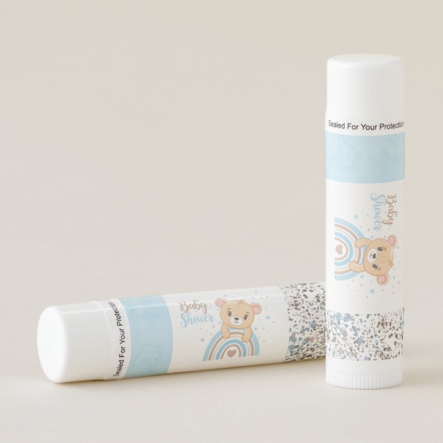 Adorable Bear Boho Rainbow Boy Baby Shower Lip Balm (Front)