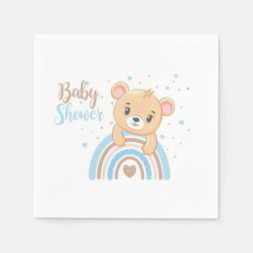 Adorable Bear Boho Rainbow Boy Baby Shower Napkins