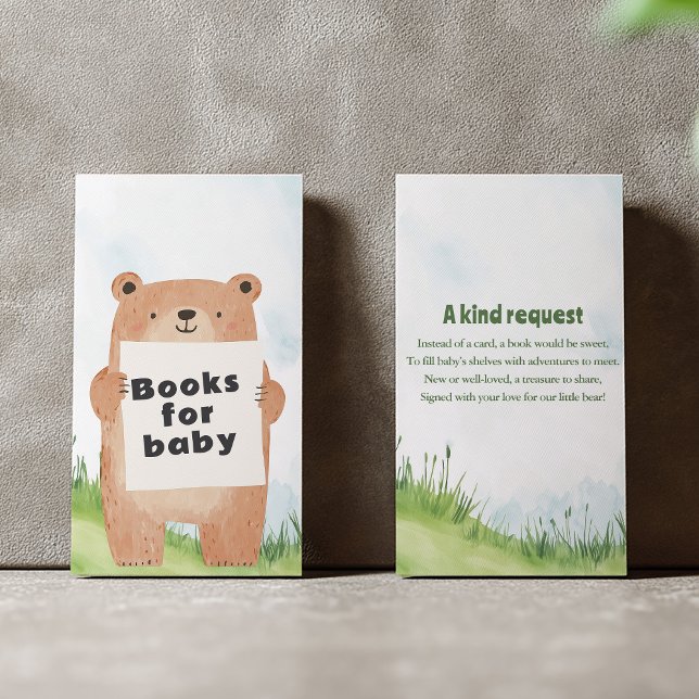 Adorable Bear “Books Instead of Cards” insert card (Baby boy teddy bear books for baby insert card)