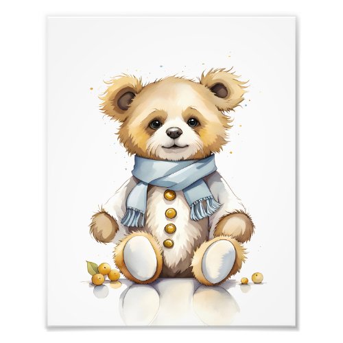 Adorable Bear Button_down Beige Sweater Blue Scarf Photo Print