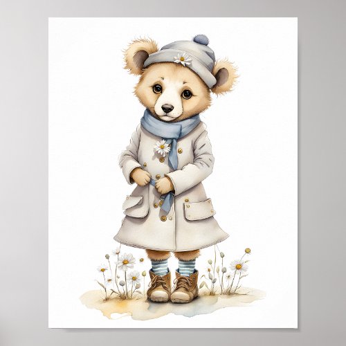 Adorable Bear Coat Hat Scarf Boots Daisy Nursery Poster