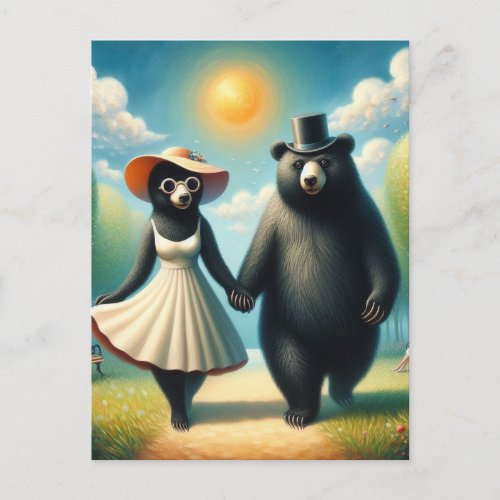 Adorable Bear Couple on a Walk in the Park Postcard