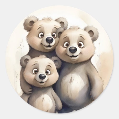 Adorable Bear Family Mom Dad Child Portrait  Classic Round Sticker