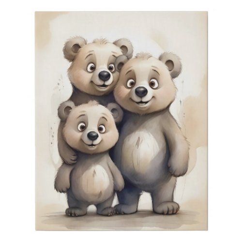 Adorable Bear Family Mom Dad Child Portrait Faux Canvas Print