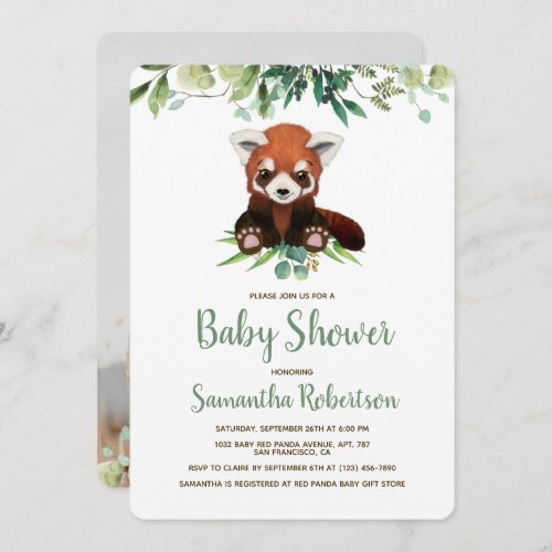 Adorable Bear Greenery Neutral Baby Shower Photo Invitation