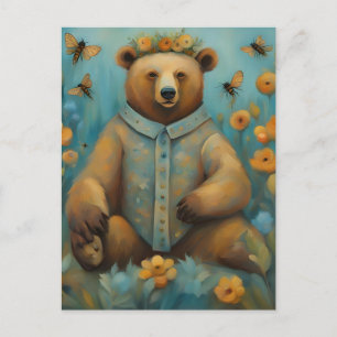 Adorable Bear in a Crown With Insects Postcard