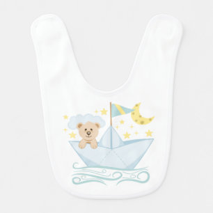 Adorable Bear in Paper Boat Baby Bib