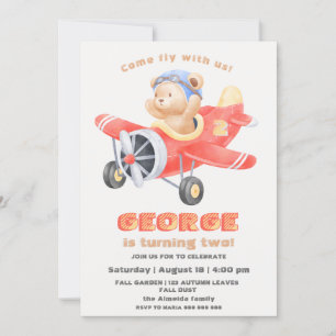 Adorable Bear Pilot Airplane birthday boy Invitation