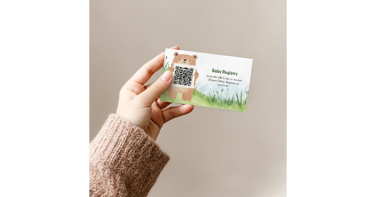 Qr Code Bear Adorable Bear QR Code Registry Card | Zazzle