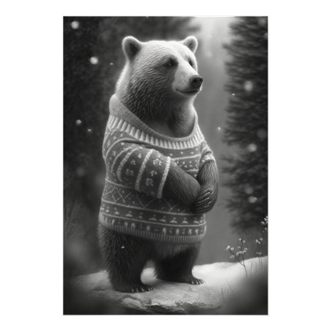 Adorable Bear Wearing a Cozy Sweater Photo Print (Front)
