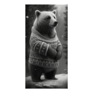 Adorable Bear Wearing a Cozy Sweater Poster