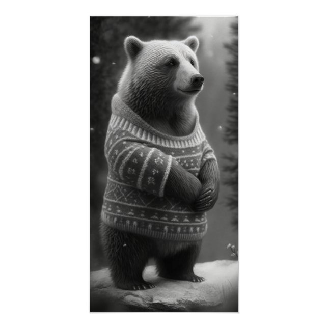 Adorable Bear Wearing a Cozy Sweater Poster (Front)