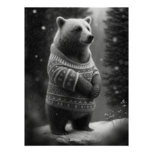 Adorable Bear Wearing a Cozy Sweater Poster