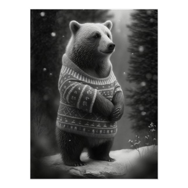Adorable Bear Wearing a Cozy Sweater Poster (Front)