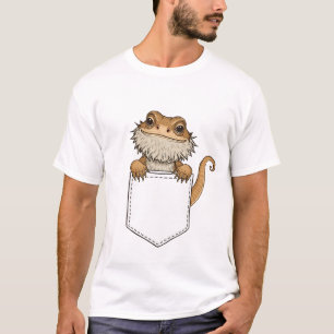 Adorable Bearded Dragon Peeking from Pocket – Cute T-Shirt