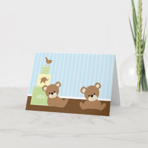 Adorable Bears Twins Baby Shower Thank You Card