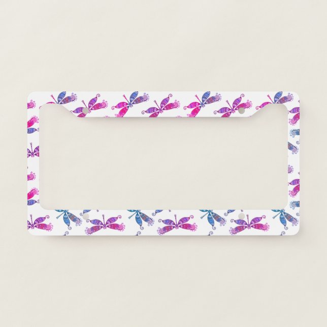 Adorable Beautiful Animal Purple Dragonfly License Plate Frame (Front)