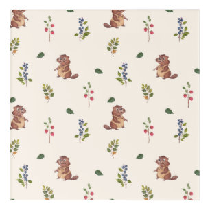 Adorable Beaver and Forest Berries Pattern Acrylic Print